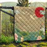 Japanese Cranes At Sunset Print Quilt