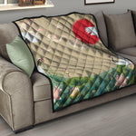 Japanese Cranes At Sunset Print Quilt