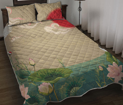 Japanese Cranes At Sunset Print Quilt Bed Set