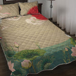 Japanese Cranes At Sunset Print Quilt Bed Set