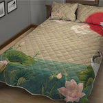 Japanese Cranes At Sunset Print Quilt Bed Set