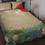 Japanese Cranes At Sunset Print Quilt Bed Set