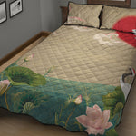 Japanese Cranes At Sunset Print Quilt Bed Set
