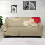 Japanese Cranes At Sunset Print Sofa Cover