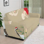 Japanese Cranes At Sunset Print Sofa Cover
