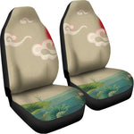 Japanese Cranes At Sunset Print Universal Fit Car Seat Covers