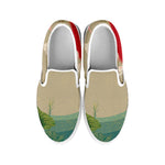 Japanese Cranes At Sunset Print White Slip On Shoes