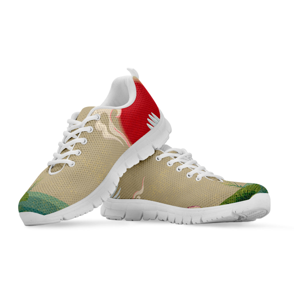 Japanese Cranes At Sunset Print White Sneakers