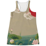 Japanese Cranes At Sunset Print Women's Racerback Tank Top