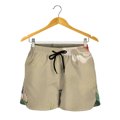 Japanese Cranes At Sunset Print Women's Shorts