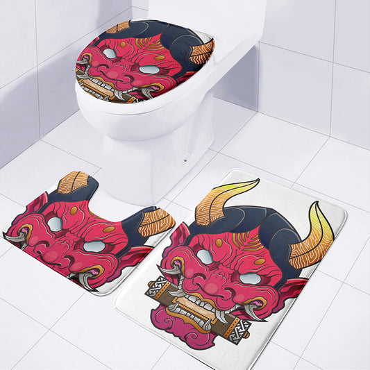 Japanese Demon Mask Print 3 Piece Bath Mat Set