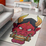 Japanese Demon Mask Print Area Rug