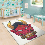 Japanese Demon Mask Print Area Rug