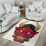 Japanese Demon Mask Print Area Rug