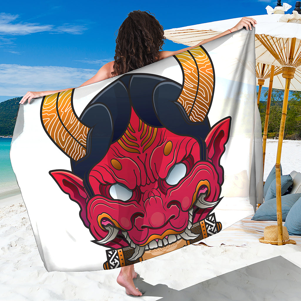 Japanese Demon Mask Print Beach Sarong Wrap