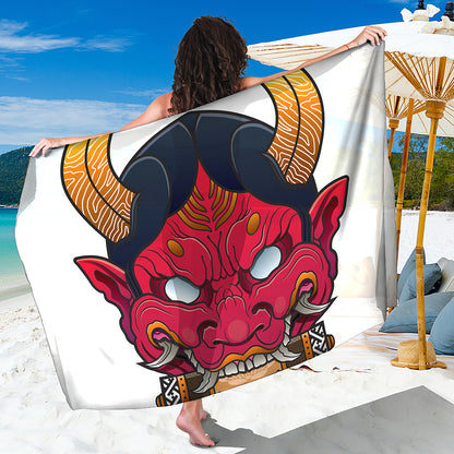 Japanese Demon Mask Print Beach Sarong Wrap