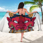 Japanese Demon Mask Print Beach Sarong Wrap