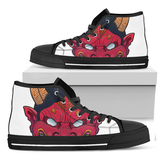 Japanese Demon Mask Print Black High Top Shoes