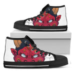 Japanese Demon Mask Print Black High Top Shoes