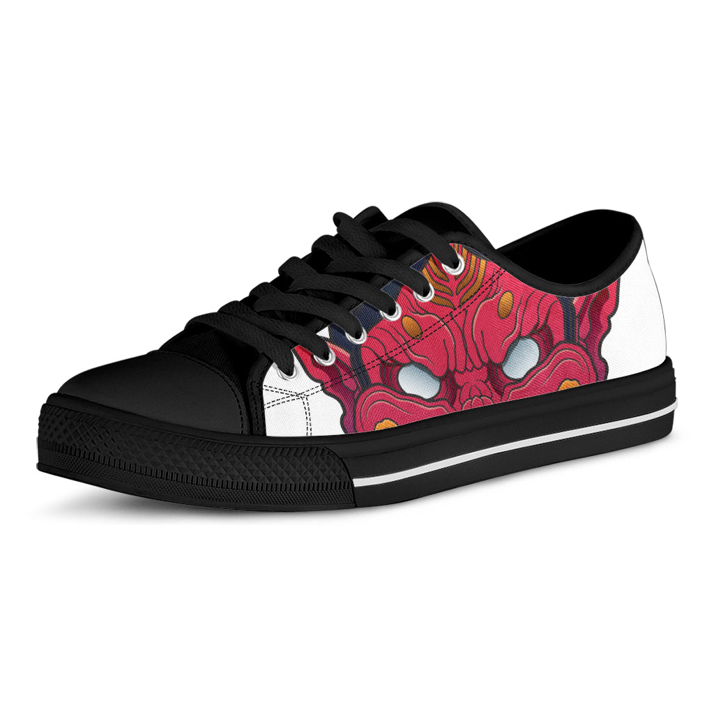 Japanese Demon Mask Print Black Low Top Shoes 