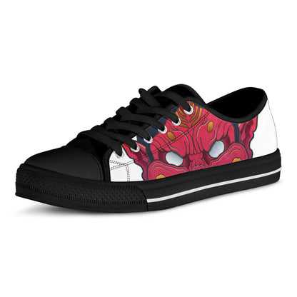 Japanese Demon Mask Print Black Low Top Shoes 
