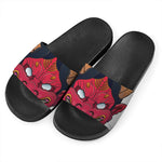 Japanese Demon Mask Print Black Slide Sandals