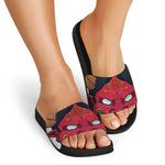 Japanese Demon Mask Print Black Slide Sandals