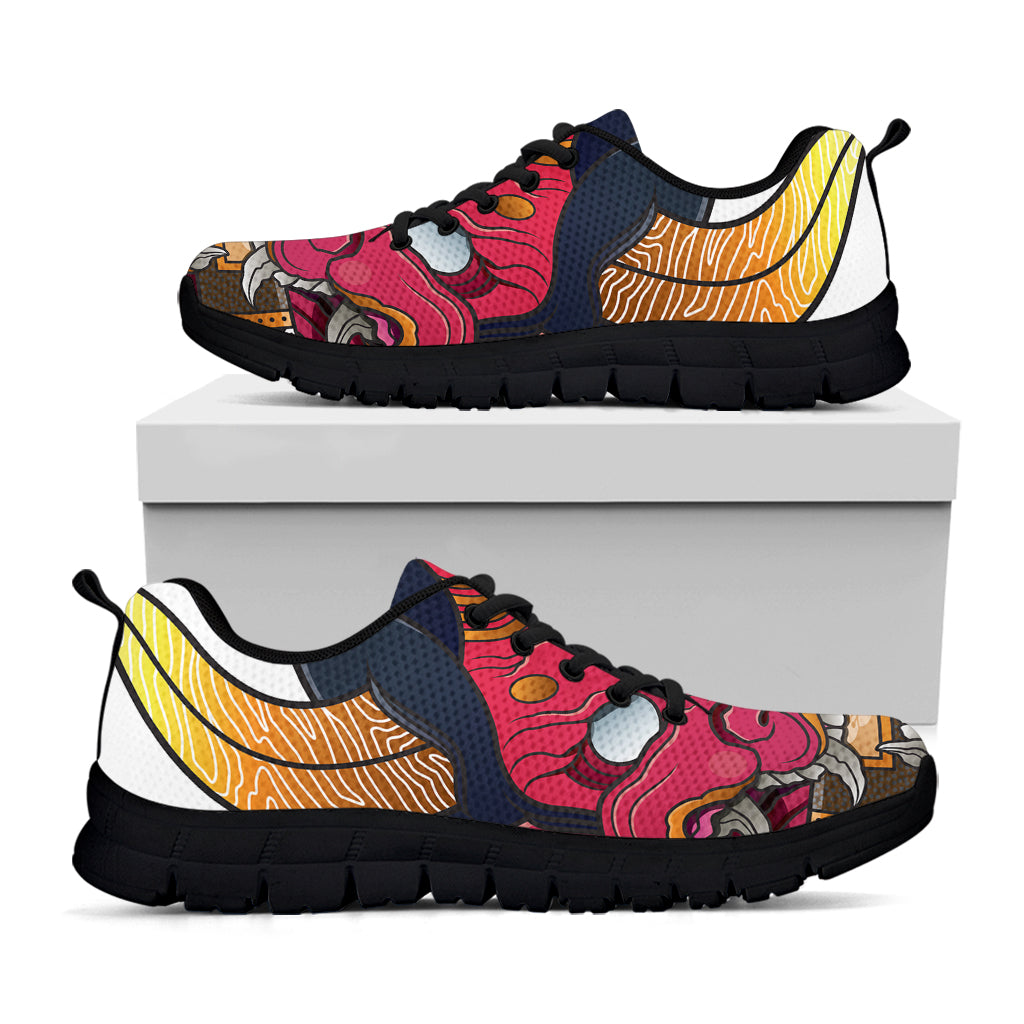 Japanese Demon Mask Print Black Sneakers