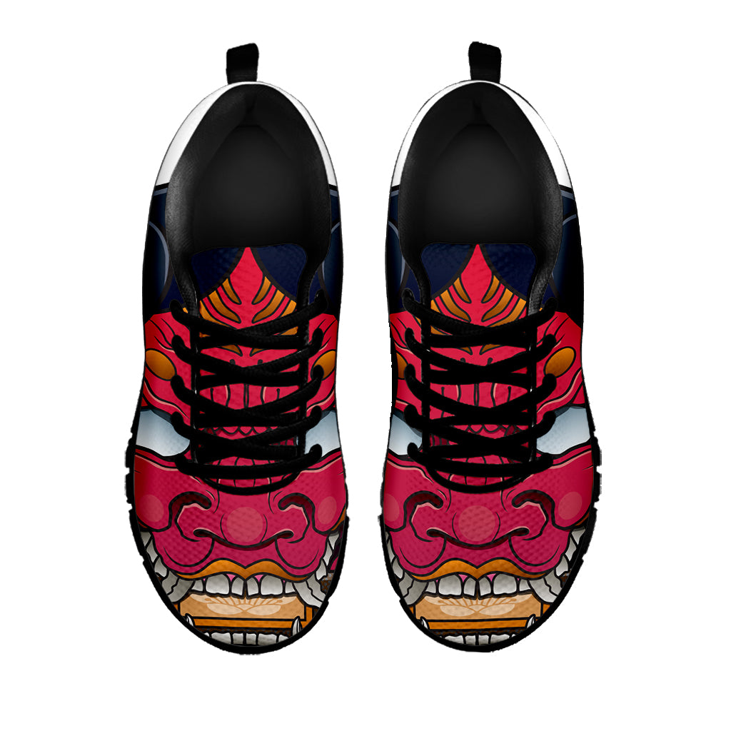 Japanese Demon Mask Print Black Sneakers