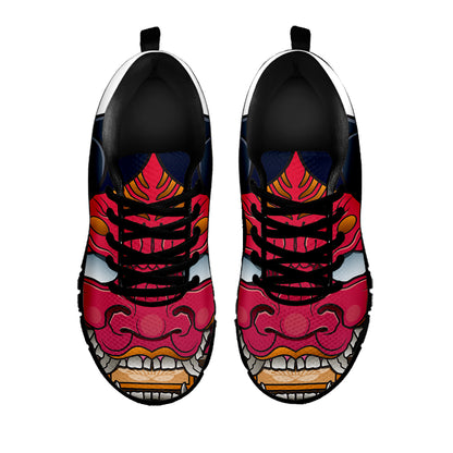Japanese Demon Mask Print Black Sneakers