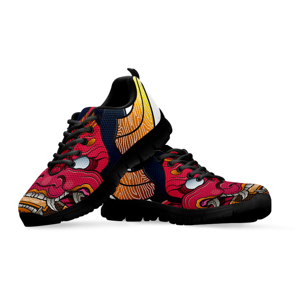 Japanese Demon Mask Print Black Sneakers