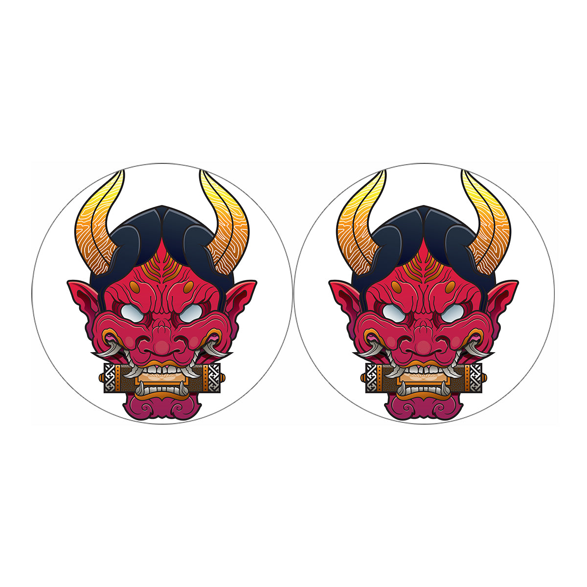 Japanese Demon Mask Print Car Coasters