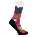 Japanese Demon Mask Print Crew Socks