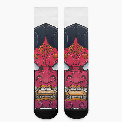 Japanese Demon Mask Print Crew Socks