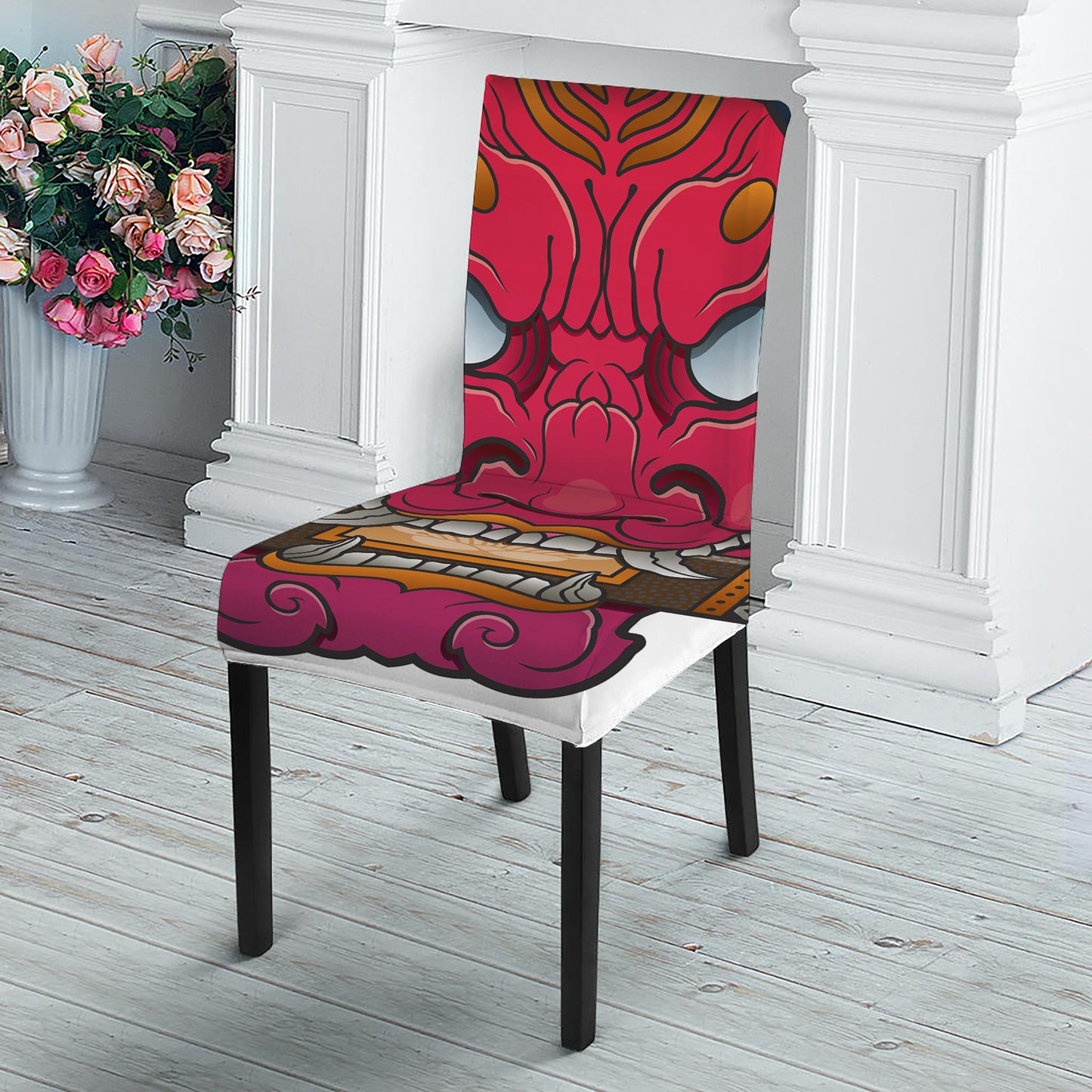 Japanese Demon Mask Print Dining Chair Slipcover