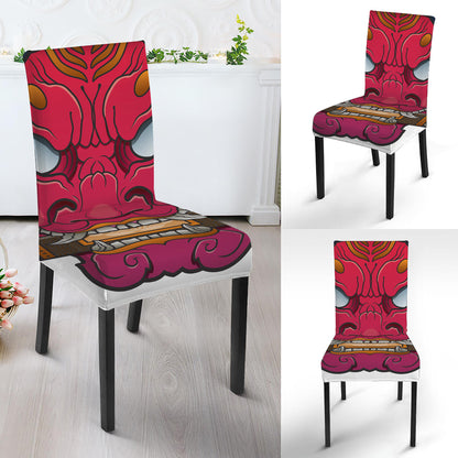 Japanese Demon Mask Print Dining Chair Slipcover