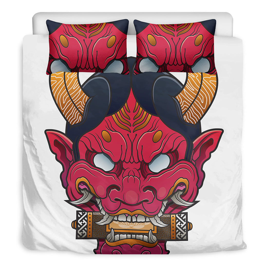 Japanese Demon Mask Print Duvet Cover Bedding Set