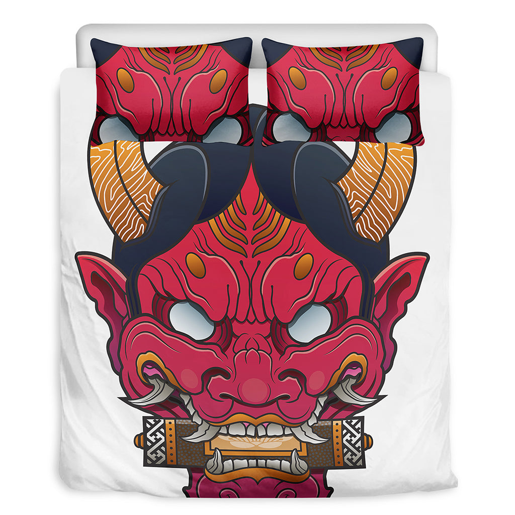Japanese Demon Mask Print Duvet Cover Bedding Set
