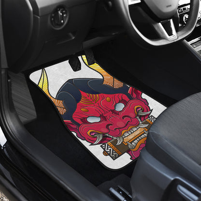 Japanese Demon Mask Print Front and Back Car Floor Mats