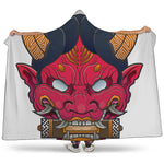 Japanese Demon Mask Print Hooded Blanket