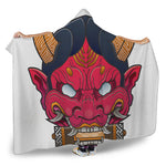Japanese Demon Mask Print Hooded Blanket