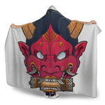 Japanese Demon Mask Print Hooded Blanket