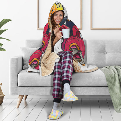 Japanese Demon Mask Print Hooded Blanket