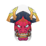 Japanese Demon Mask Print Men's Baseball Jersey