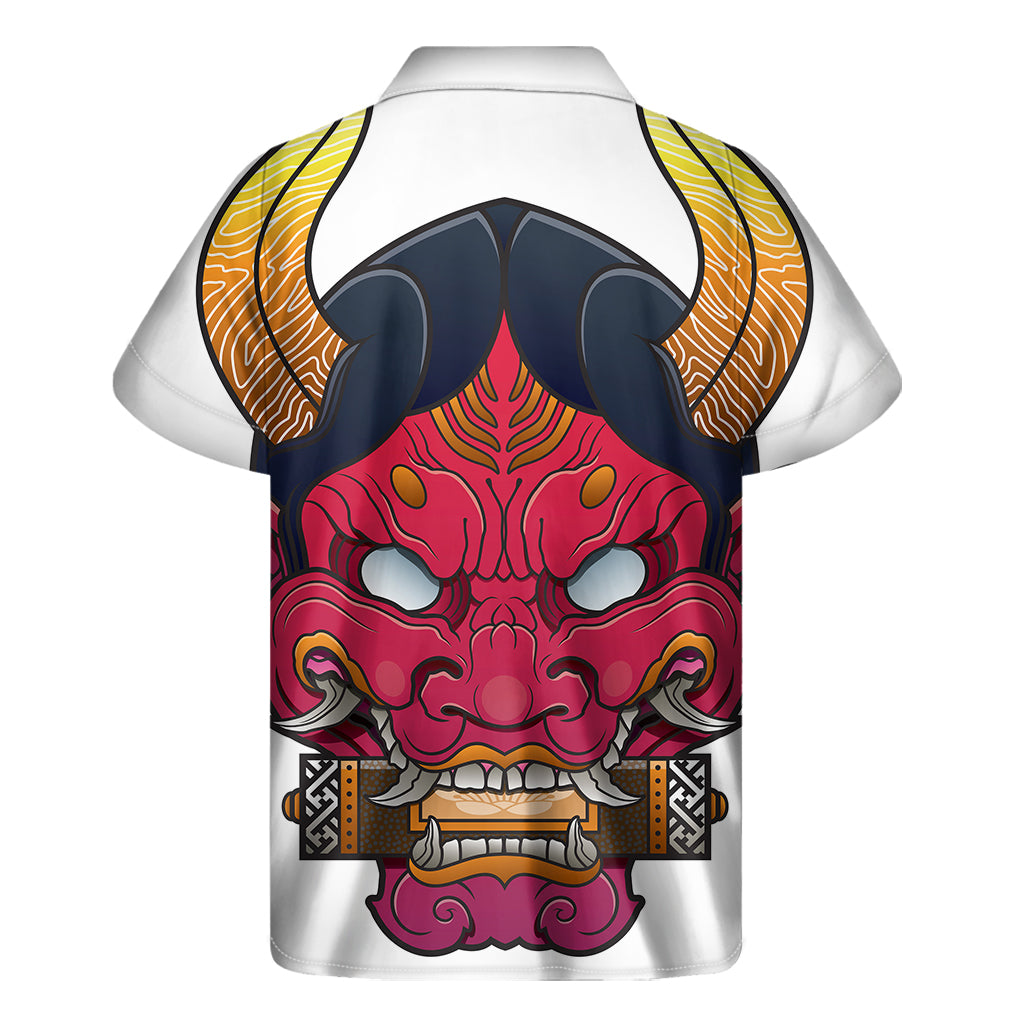 Japanese Demon Mask Print Men's Short Sleeve Shirt