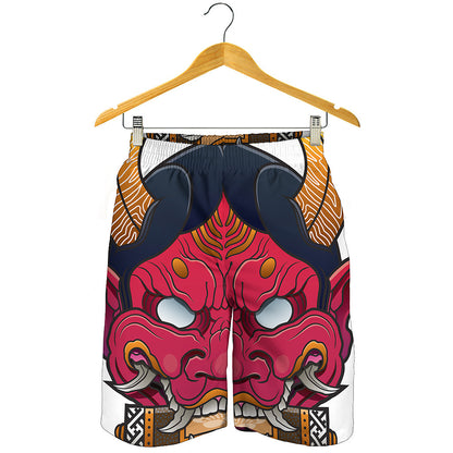 Japanese Demon Mask Print Men's Shorts