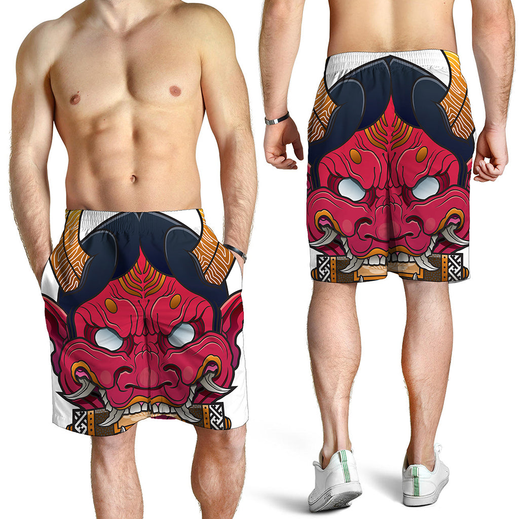 Japanese Demon Mask Print Men's Shorts