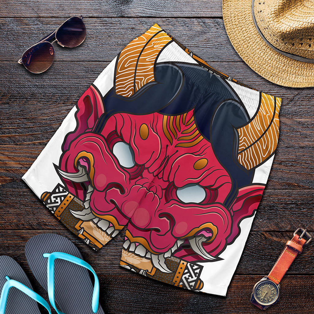 Japanese Demon Mask Print Men's Shorts