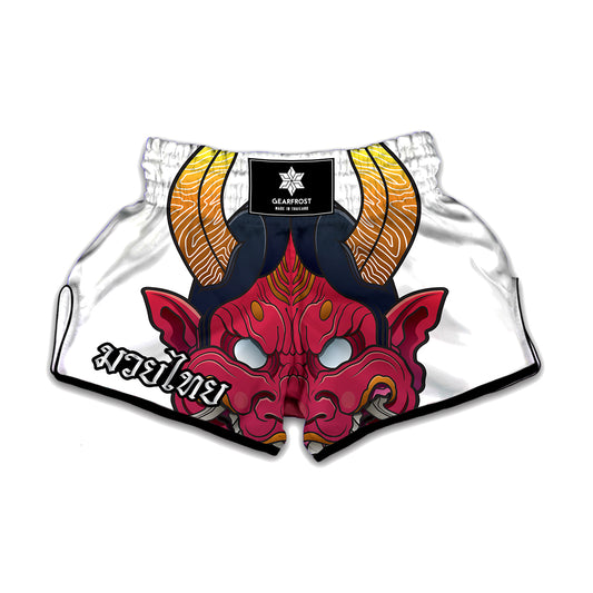 Japanese Demon Mask Print Muay Thai Boxing Shorts