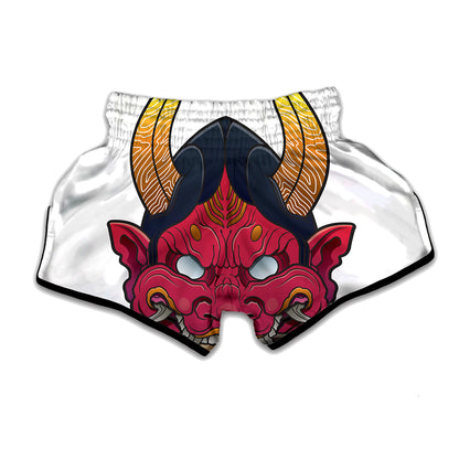 Japanese Demon Mask Print Muay Thai Boxing Shorts